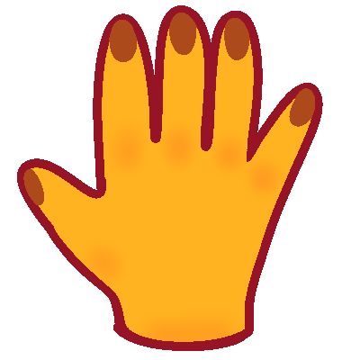  a stylized yellow right hand.